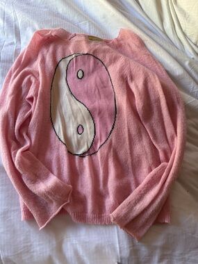Wildfox Pink & White Yin Yang Crewneck Sweater